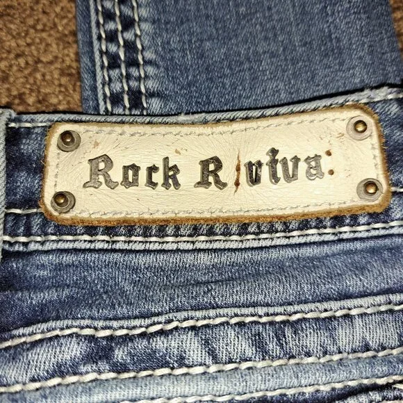 🪨 Rock Revival Allegra Skinny Jeans W/Leather Embroidered Flap Pockets size 25 - Picture 12 of 16